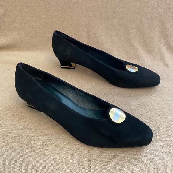 CLASSIC EL CORTE INGLES PUMPS SHOES ALMOND TOE BLOCK HEEL BLACK SUEDE 40 EU/9-D - Picture 4 of 12